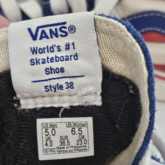 Vans sk8hi red / white / blue patriotic vans mens size 5 / womens 6.5 - Picture 7 of 16